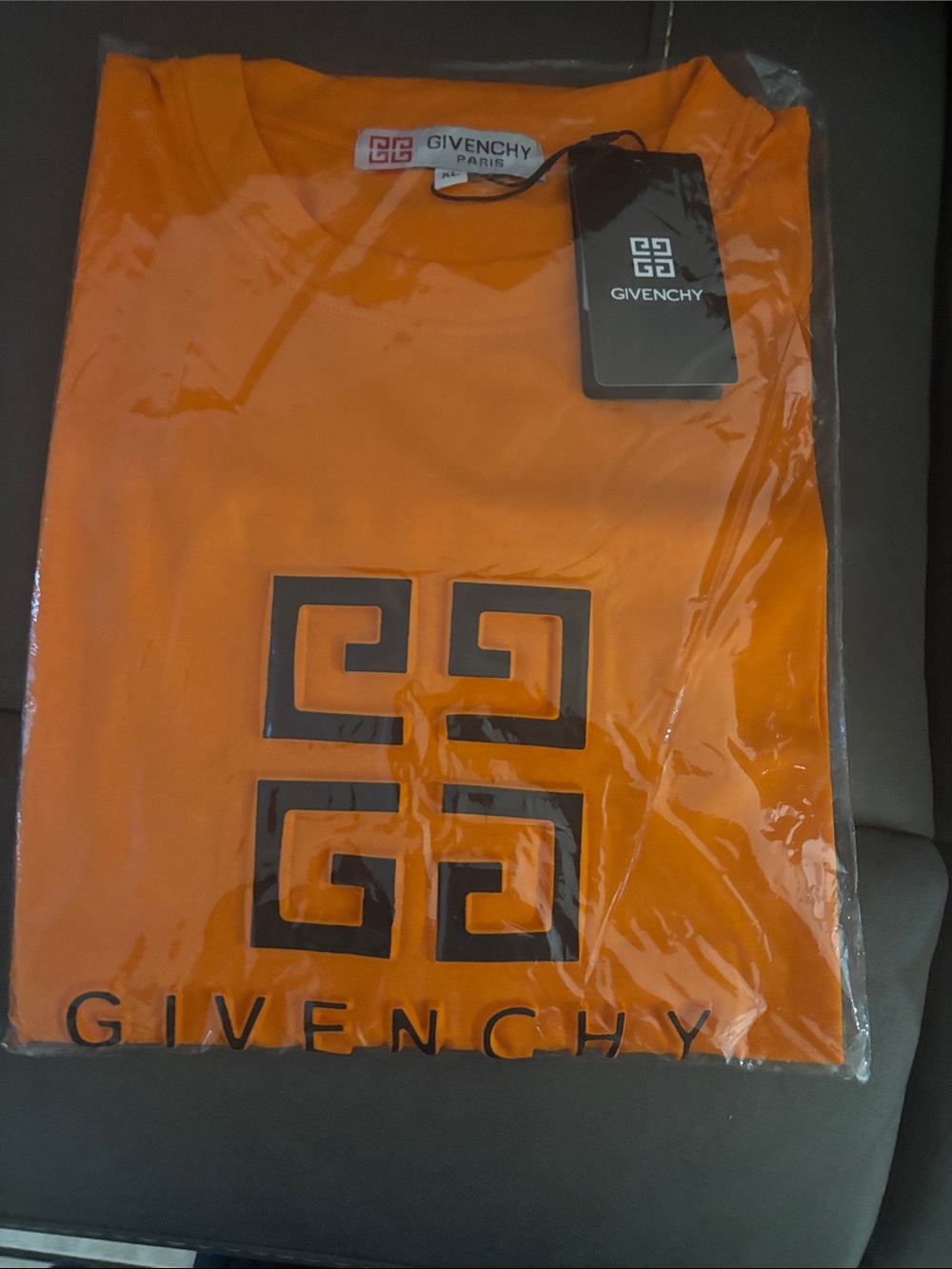 Givenchy Orange Tee with Black Logo
